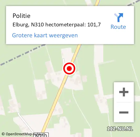 Locatie op kaart van de 112 melding: Politie Elburg, N310 hectometerpaal: 101,7 op 3 maart 2024 17:36
