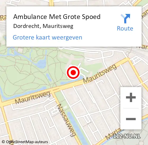 Locatie op kaart van de 112 melding: Ambulance Met Grote Spoed Naar Dordrecht, Mauritsweg op 3 maart 2024 17:53