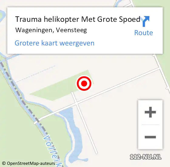 Locatie op kaart van de 112 melding: Trauma helikopter Met Grote Spoed Naar Wageningen, Veensteeg op 3 maart 2024 18:09