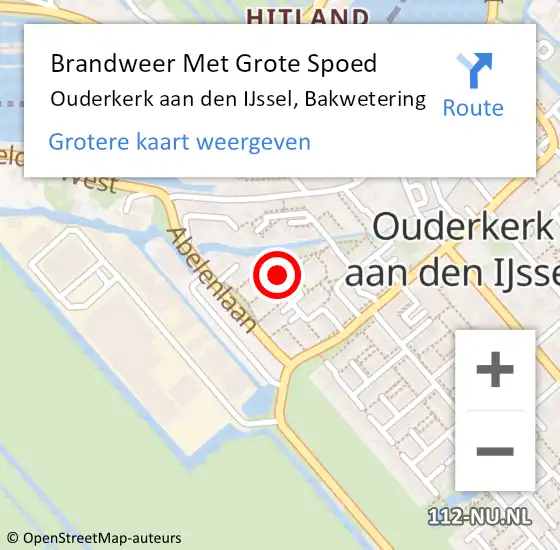 Locatie op kaart van de 112 melding: Brandweer Met Grote Spoed Naar Ouderkerk aan den IJssel, Bakwetering op 3 maart 2024 18:41