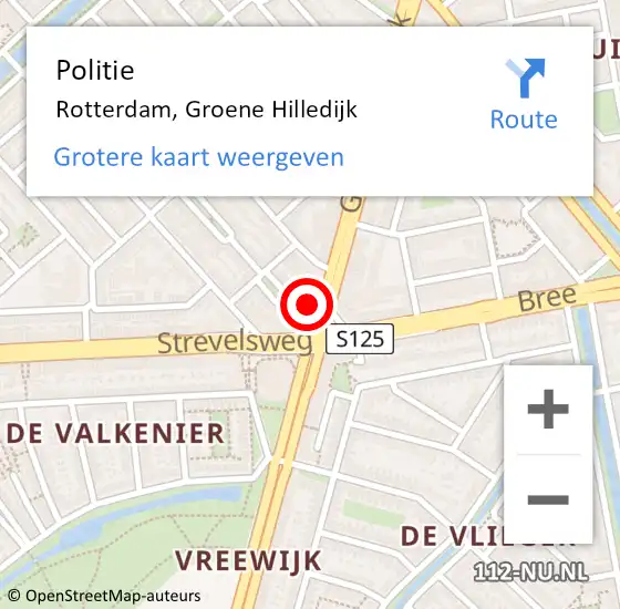Locatie op kaart van de 112 melding: Politie Rotterdam, Groene Hilledijk op 3 maart 2024 19:10