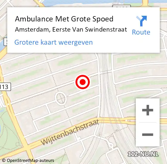 Locatie op kaart van de 112 melding: Ambulance Met Grote Spoed Naar Amsterdam, Eerste Van Swindenstraat op 3 maart 2024 20:25