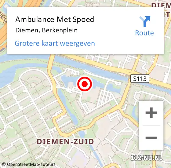Locatie op kaart van de 112 melding: Ambulance Met Spoed Naar Diemen, Berkenplein op 3 maart 2024 20:35