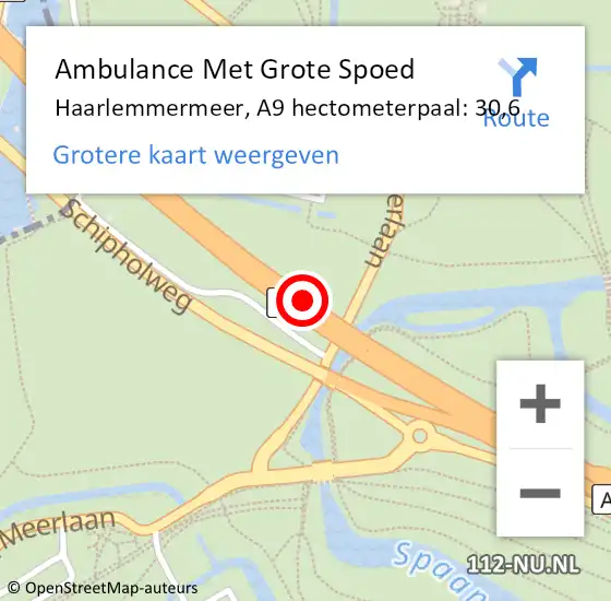Locatie op kaart van de 112 melding: Ambulance Met Grote Spoed Naar Haarlemmermeer, A9 hectometerpaal: 30,6 op 3 maart 2024 20:55