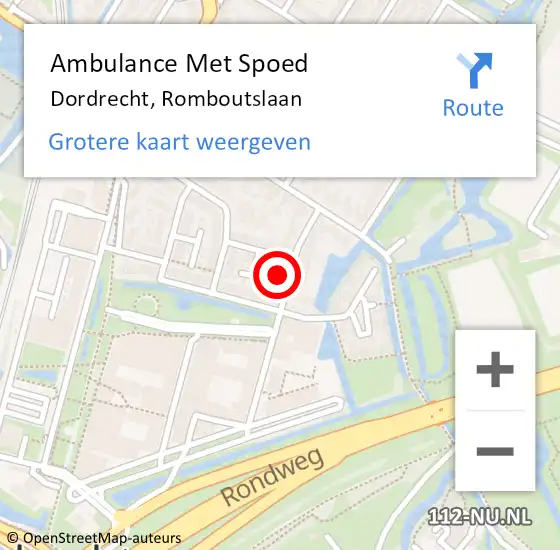 Locatie op kaart van de 112 melding: Ambulance Met Spoed Naar Dordrecht, Romboutslaan op 3 maart 2024 22:28