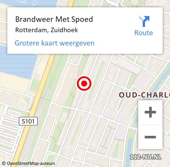 Locatie op kaart van de 112 melding: Brandweer Met Spoed Naar Rotterdam, Zuidhoek op 3 maart 2024 23:10