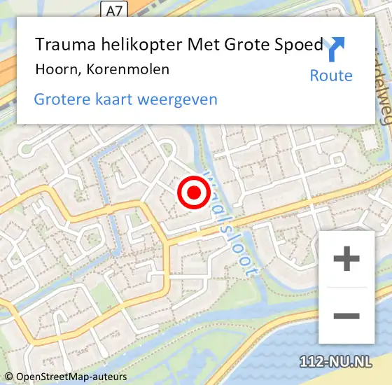 Locatie op kaart van de 112 melding: Trauma helikopter Met Grote Spoed Naar Hoorn, Korenmolen op 4 maart 2024 03:48