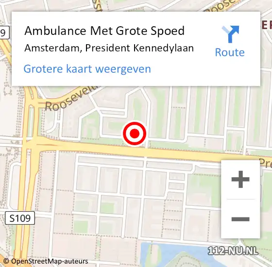 Locatie op kaart van de 112 melding: Ambulance Met Grote Spoed Naar Amsterdam, President Kennedylaan op 4 maart 2024 05:01
