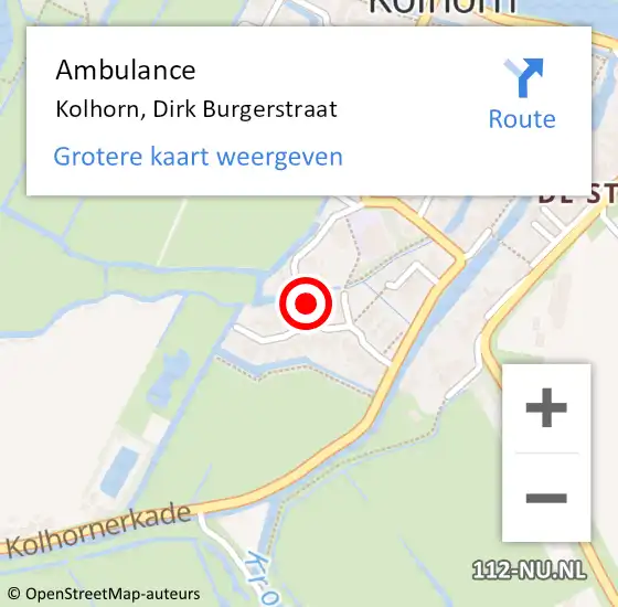 Locatie op kaart van de 112 melding: Ambulance Kolhorn, Dirk Burgerstraat op 4 maart 2024 07:53