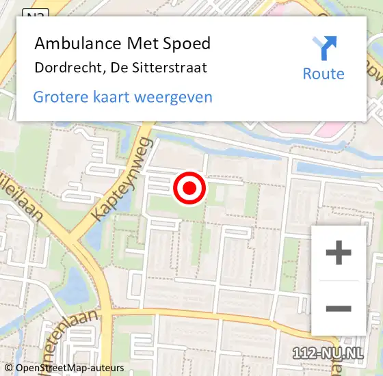 Locatie op kaart van de 112 melding: Ambulance Met Spoed Naar Dordrecht, De Sitterstraat op 4 maart 2024 07:59