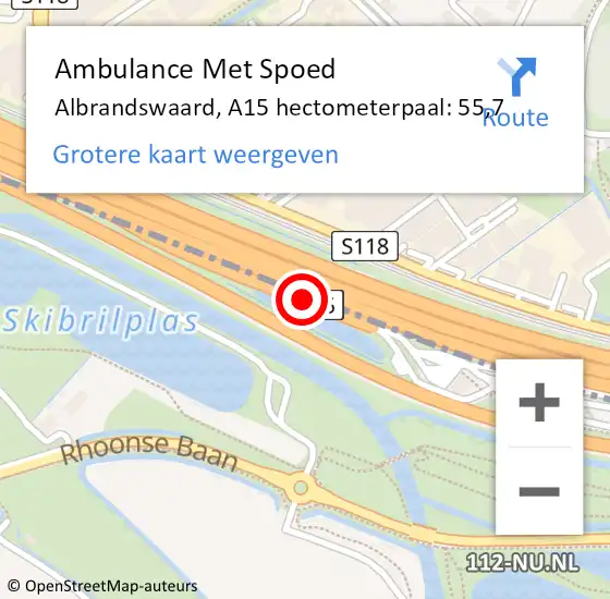 Locatie op kaart van de 112 melding: Ambulance Met Spoed Naar Albrandswaard, A15 hectometerpaal: 55,7 op 4 maart 2024 08:32