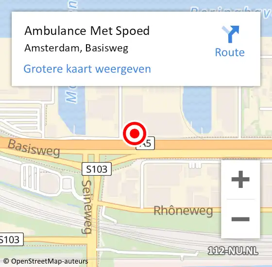 Locatie op kaart van de 112 melding: Ambulance Met Spoed Naar Amsterdam, Basisweg op 4 maart 2024 08:33