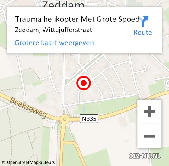 Locatie op kaart van de 112 melding: Trauma helikopter Met Grote Spoed Naar Zeddam, Wittejufferstraat op 4 maart 2024 08:42