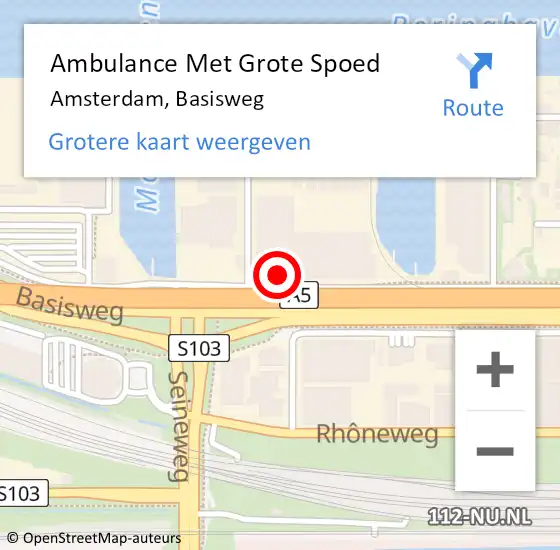 Locatie op kaart van de 112 melding: Ambulance Met Grote Spoed Naar Amsterdam, Basisweg op 4 maart 2024 08:46