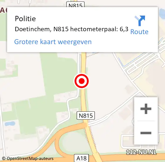 Locatie op kaart van de 112 melding: Politie Doetinchem, N815 hectometerpaal: 6,3 op 4 maart 2024 08:51