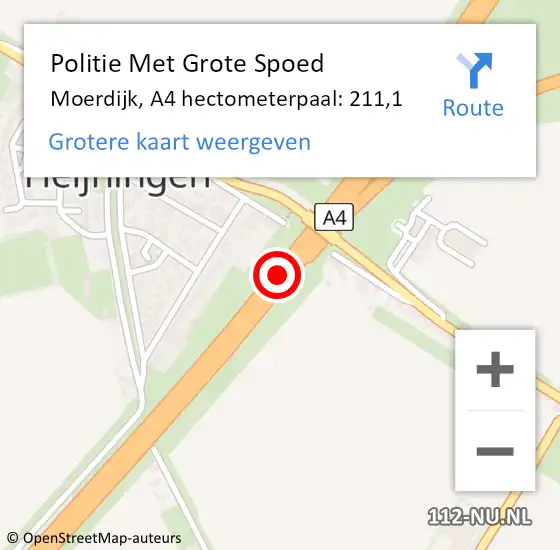 Locatie op kaart van de 112 melding: Politie Met Grote Spoed Naar Moerdijk, A4 hectometerpaal: 211,1 op 4 maart 2024 08:54