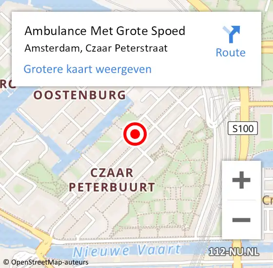 Locatie op kaart van de 112 melding: Ambulance Met Grote Spoed Naar Amsterdam, Czaar Peterstraat op 4 maart 2024 09:16