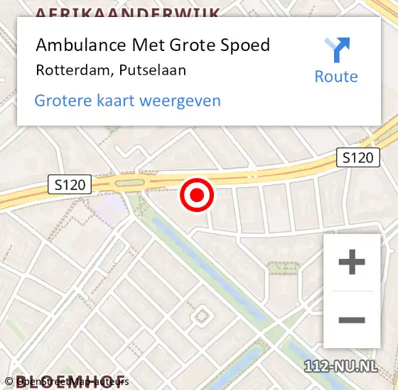 Locatie op kaart van de 112 melding: Ambulance Met Grote Spoed Naar Rotterdam, Putselaan op 4 maart 2024 09:29
