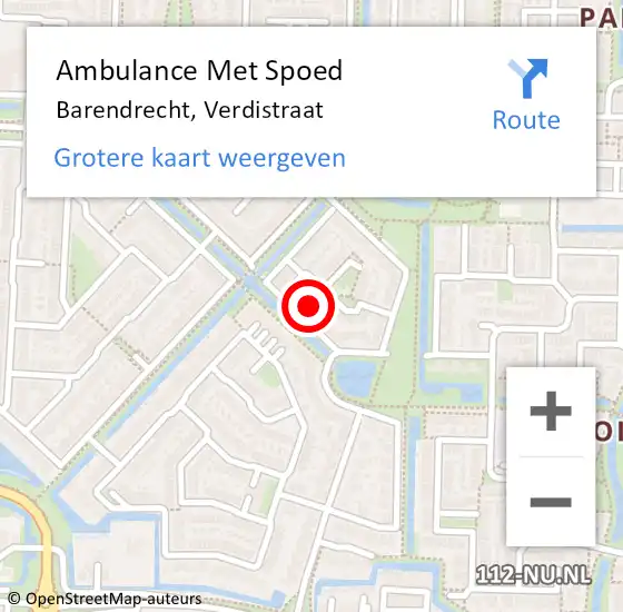 Locatie op kaart van de 112 melding: Ambulance Met Spoed Naar Barendrecht, Verdistraat op 4 maart 2024 10:18