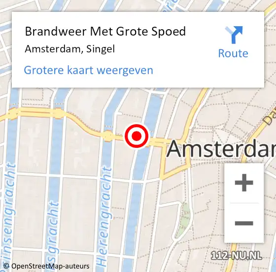 Locatie op kaart van de 112 melding: Brandweer Met Grote Spoed Naar Amsterdam, Singel op 4 maart 2024 11:01
