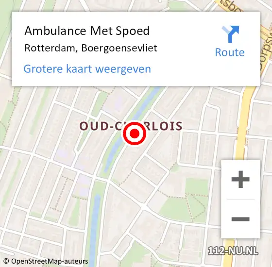 Locatie op kaart van de 112 melding: Ambulance Met Spoed Naar Rotterdam, Boergoensevliet op 4 maart 2024 11:11