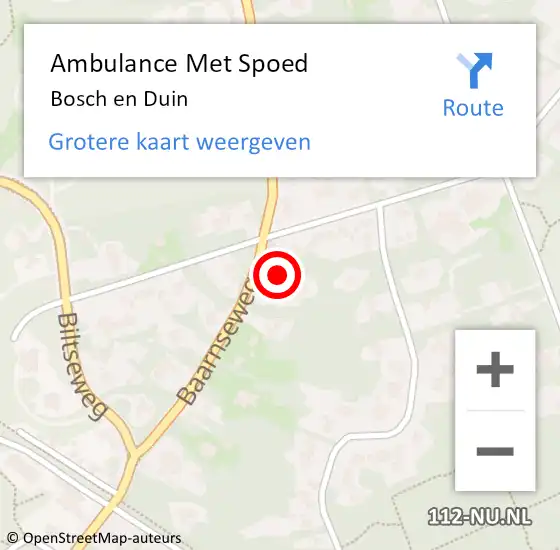Locatie op kaart van de 112 melding: Ambulance Met Spoed Naar Bosch en Duin op 4 maart 2024 11:18