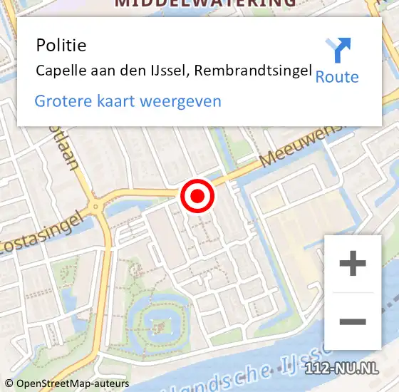 Locatie op kaart van de 112 melding: Politie Capelle aan den IJssel, Rembrandtsingel op 4 maart 2024 11:22