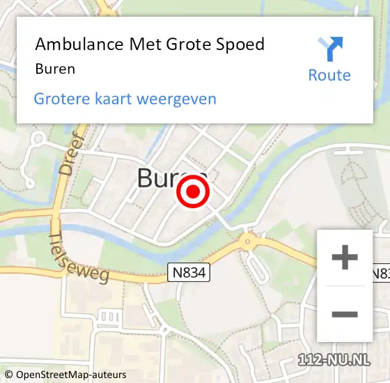 Locatie op kaart van de 112 melding: Ambulance Met Grote Spoed Naar Buren op 4 maart 2024 11:24