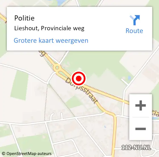 Locatie op kaart van de 112 melding: Politie Lieshout, Provinciale weg op 4 maart 2024 12:19