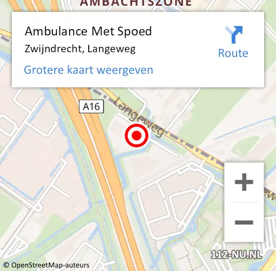 Locatie op kaart van de 112 melding: Ambulance Met Spoed Naar Zwijndrecht, Langeweg op 4 maart 2024 12:28
