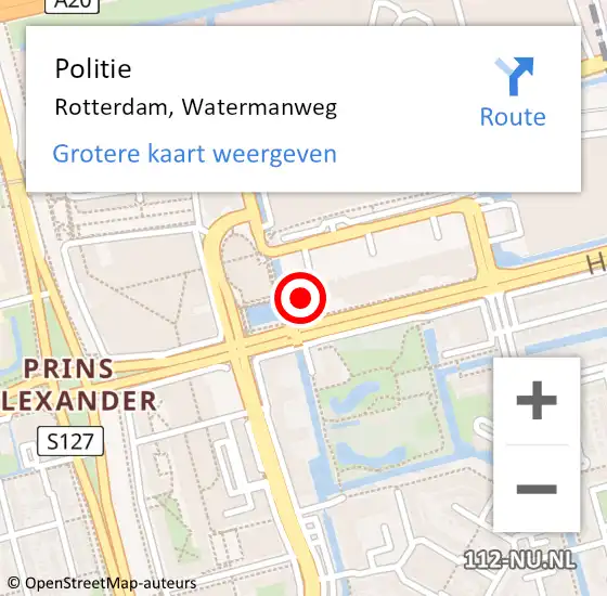 Locatie op kaart van de 112 melding: Politie Rotterdam, Watermanweg op 4 maart 2024 13:05