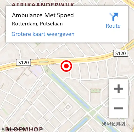 Locatie op kaart van de 112 melding: Ambulance Met Spoed Naar Rotterdam, Putselaan op 4 maart 2024 13:39