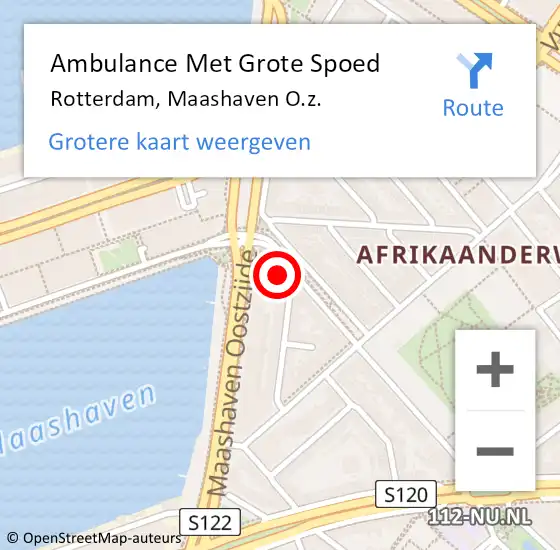 Locatie op kaart van de 112 melding: Ambulance Met Grote Spoed Naar Rotterdam, Maashaven O.z. op 4 maart 2024 13:47