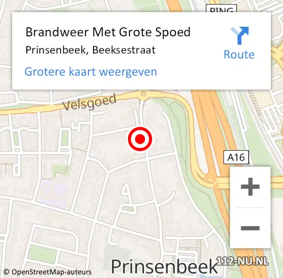 Locatie op kaart van de 112 melding: Brandweer Met Grote Spoed Naar Prinsenbeek, Beeksestraat op 4 maart 2024 13:50