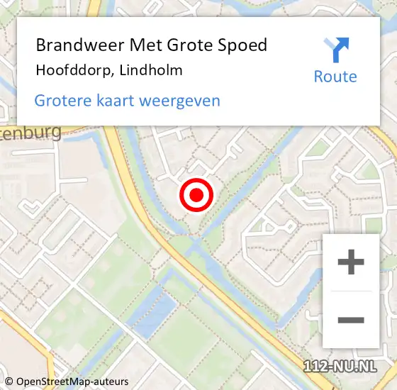 Locatie op kaart van de 112 melding: Brandweer Met Grote Spoed Naar Hoofddorp, Lindholm op 4 maart 2024 13:55