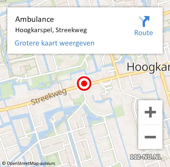 Locatie op kaart van de 112 melding: Ambulance Hoogkarspel, Streekweg op 4 maart 2024 13:56