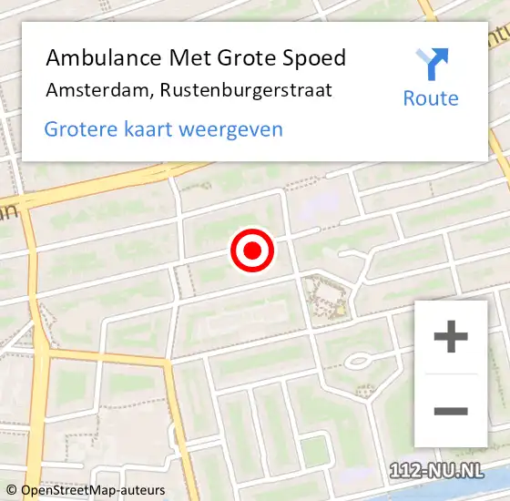 Locatie op kaart van de 112 melding: Ambulance Met Grote Spoed Naar Amsterdam, Rustenburgerstraat op 4 maart 2024 14:10
