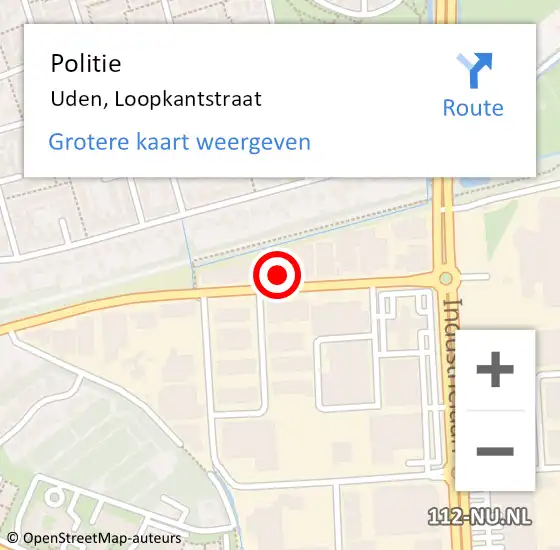 Locatie op kaart van de 112 melding: Politie Uden, Loopkantstraat op 4 maart 2024 14:19