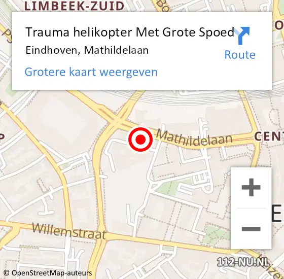 Locatie op kaart van de 112 melding: Trauma helikopter Met Grote Spoed Naar Eindhoven, Mathildelaan op 4 maart 2024 14:52