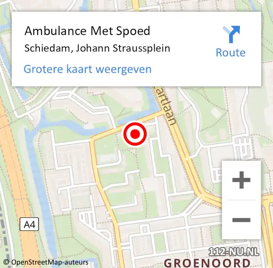 Locatie op kaart van de 112 melding: Ambulance Met Spoed Naar Schiedam, Johann Straussplein op 4 maart 2024 14:56