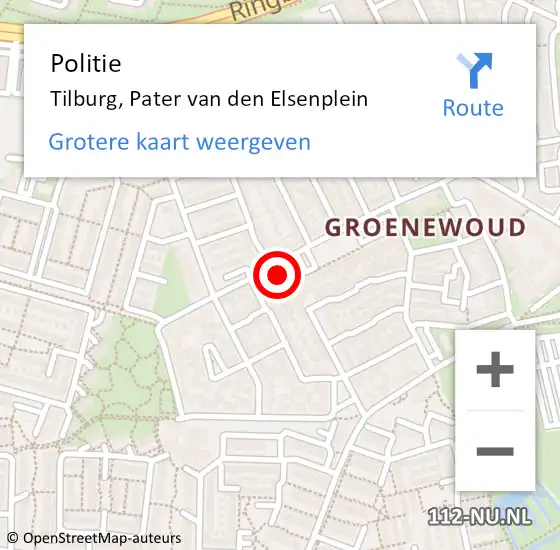 Locatie op kaart van de 112 melding: Politie Tilburg, Pater van den Elsenplein op 4 maart 2024 15:42