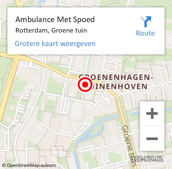 Locatie op kaart van de 112 melding: Ambulance Met Spoed Naar Rotterdam, Groene tuin op 4 maart 2024 16:11