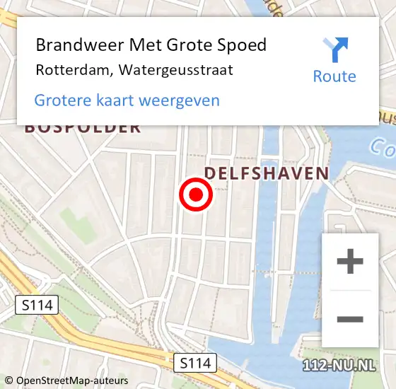Locatie op kaart van de 112 melding: Brandweer Met Grote Spoed Naar Rotterdam, Watergeusstraat op 4 maart 2024 16:14