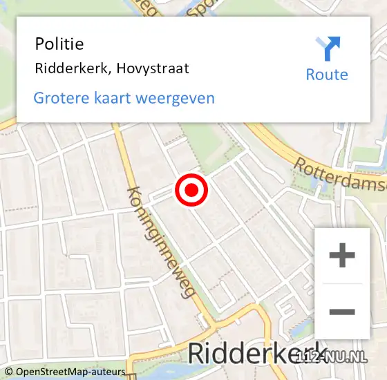 Locatie op kaart van de 112 melding: Politie Ridderkerk, Hovystraat op 4 maart 2024 16:26