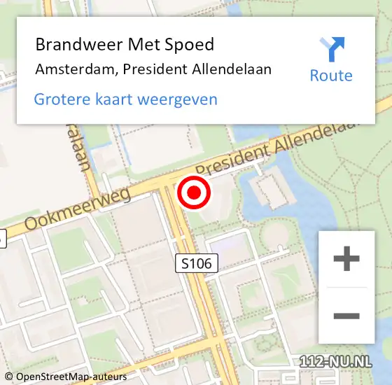Locatie op kaart van de 112 melding: Brandweer Met Spoed Naar Amsterdam, President Allendelaan op 4 maart 2024 17:07