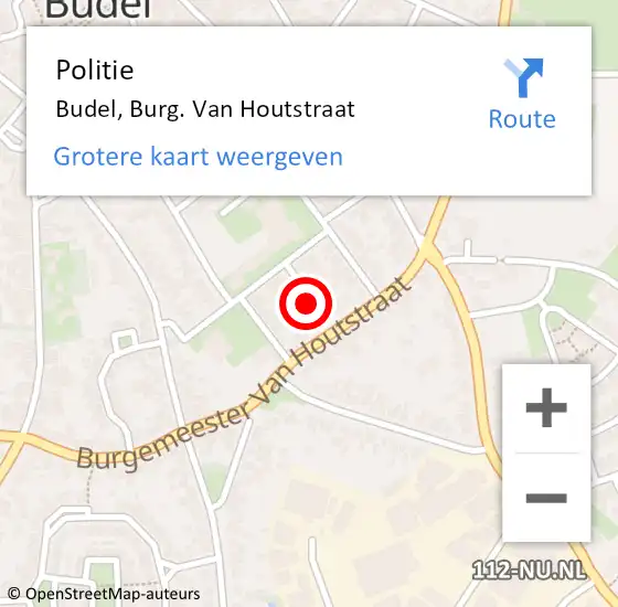 Locatie op kaart van de 112 melding: Politie Budel, Burg. Van Houtstraat op 4 maart 2024 17:29