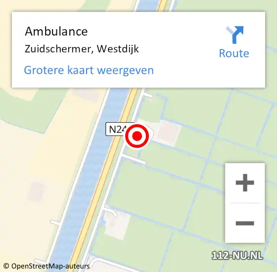 Locatie op kaart van de 112 melding: Ambulance Zuidschermer, Westdijk op 4 maart 2024 17:31