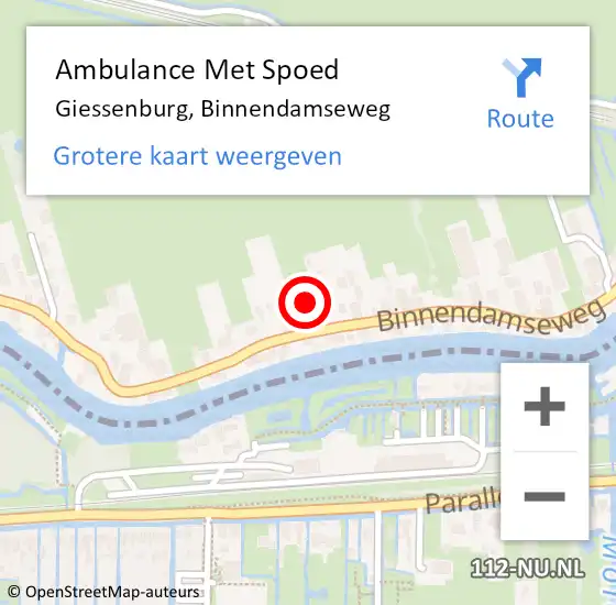 Locatie op kaart van de 112 melding: Ambulance Met Spoed Naar Giessenburg, Binnendamseweg op 4 maart 2024 17:41