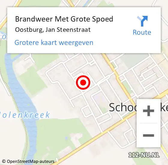 Locatie op kaart van de 112 melding: Brandweer Met Grote Spoed Naar Oostburg, Jan Steenstraat op 4 maart 2024 17:56