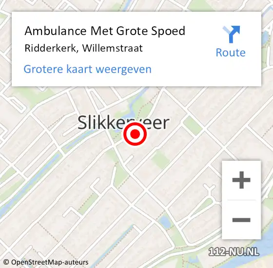 Locatie op kaart van de 112 melding: Ambulance Met Grote Spoed Naar Ridderkerk, Willemstraat op 4 maart 2024 18:01